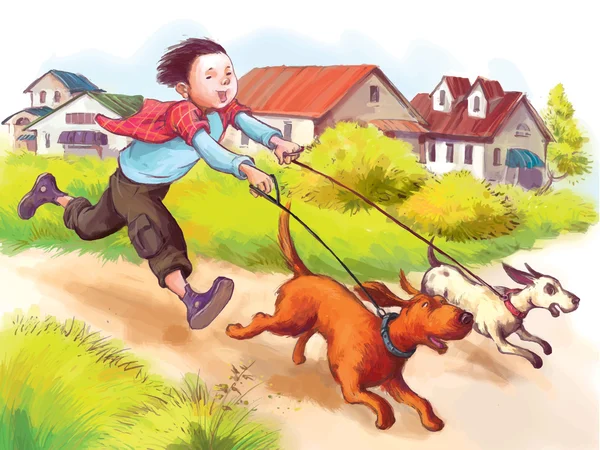 Хлопчик і дві собаки — стоковий вектор