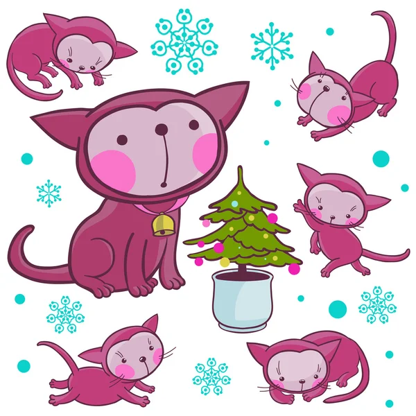 Christmas CAT set — Stock Vector