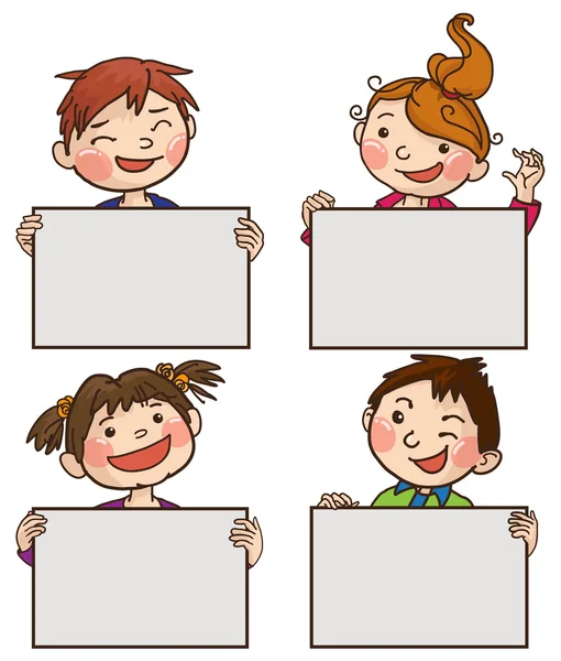 Niños espiando detrás de pancartas — Vector de stock