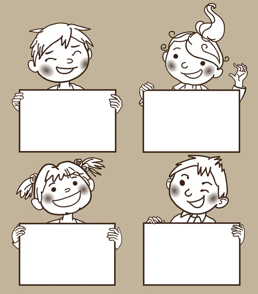 Kids peeping behind placards — Stock Vector