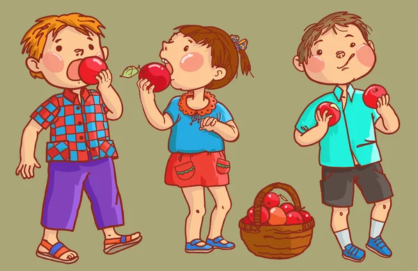 Niños comiendo manzanas — Archivo Imágenes Vectoriales