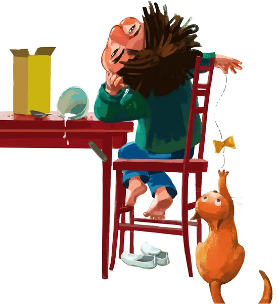 Boy playing with cat — Stock Vector
