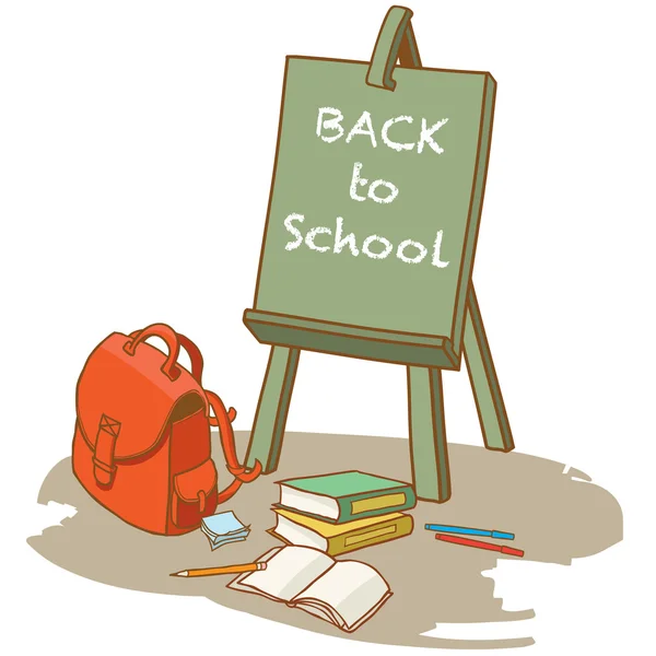 Sırt çantası ve okul malzemeleri — Stok Vektör