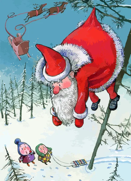 Санта висит на дереве — стоковый вектор