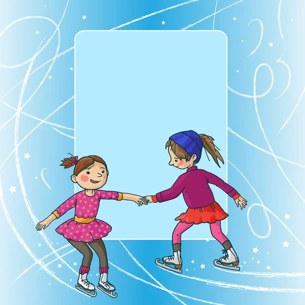 两个女孩滑冰 — 图库矢量图片