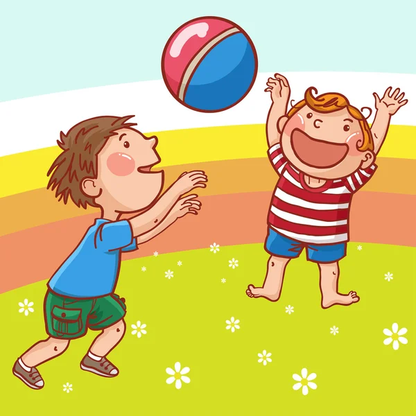 Chicos jugando con pelota — Vector de stock