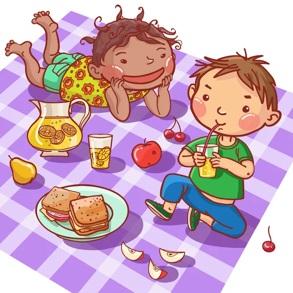 Cute Children at picnic — Stock Vector