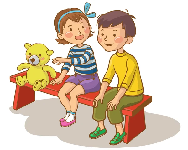 Girl and Boy on bench — Stock Vector