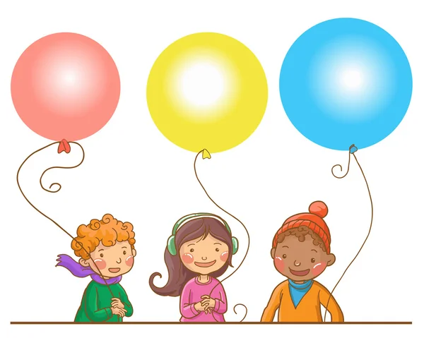 De gelukkige kinderen met ballonnen — Stockvector