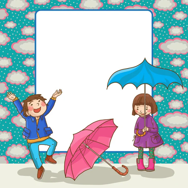 Boy and Girl with umbrella — Stock Vector