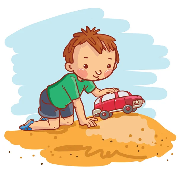 Çocuk arabayla oynuyor.