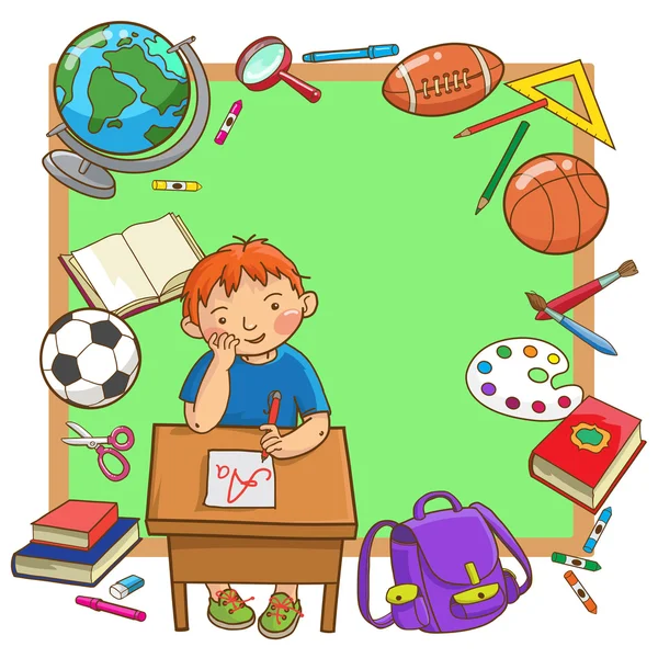 Boy at school desk — Stock Vector