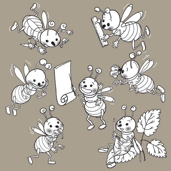 Niedliche sieben Bienen — Stockvektor