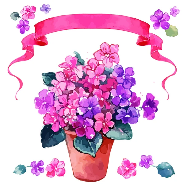 Bouquet de violettes roses — Image vectorielle