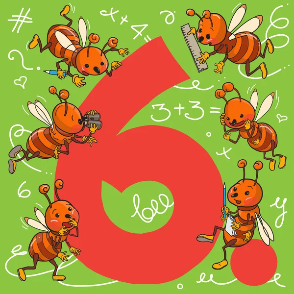 可爱的六个蜜蜂 — 图库矢量图片
