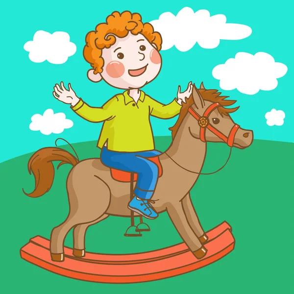 男孩骑着匹马 — 图库矢量图片