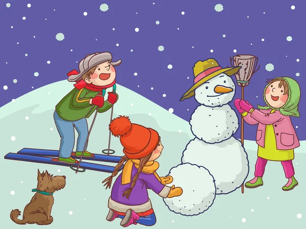 kinderen spelen met sneeuw