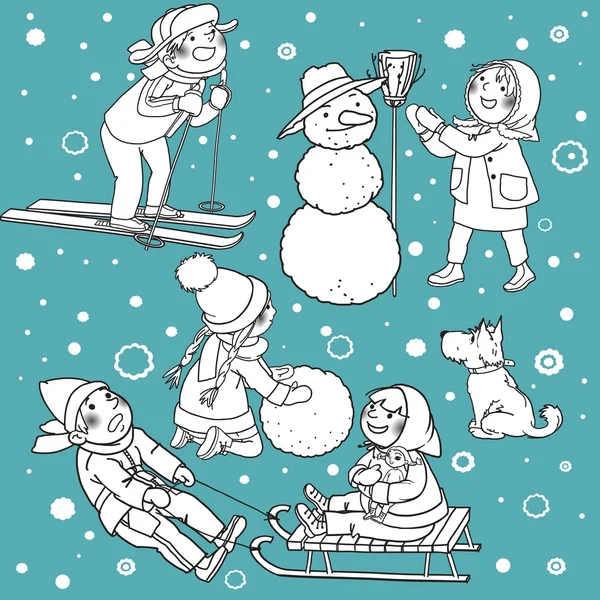 Enfants jouant avec la neige — Image vectorielle