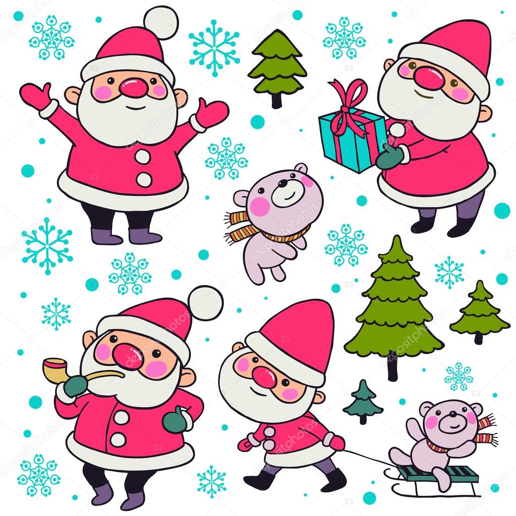 Babbo Natale e reticolo dell orso dell orsacchiotto — Vettoriale Stock Santa and Teddy Bear