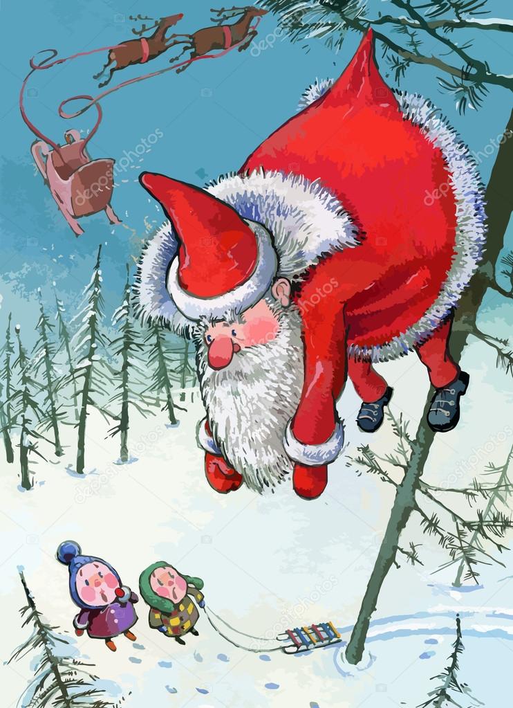 Santa hanging on tree