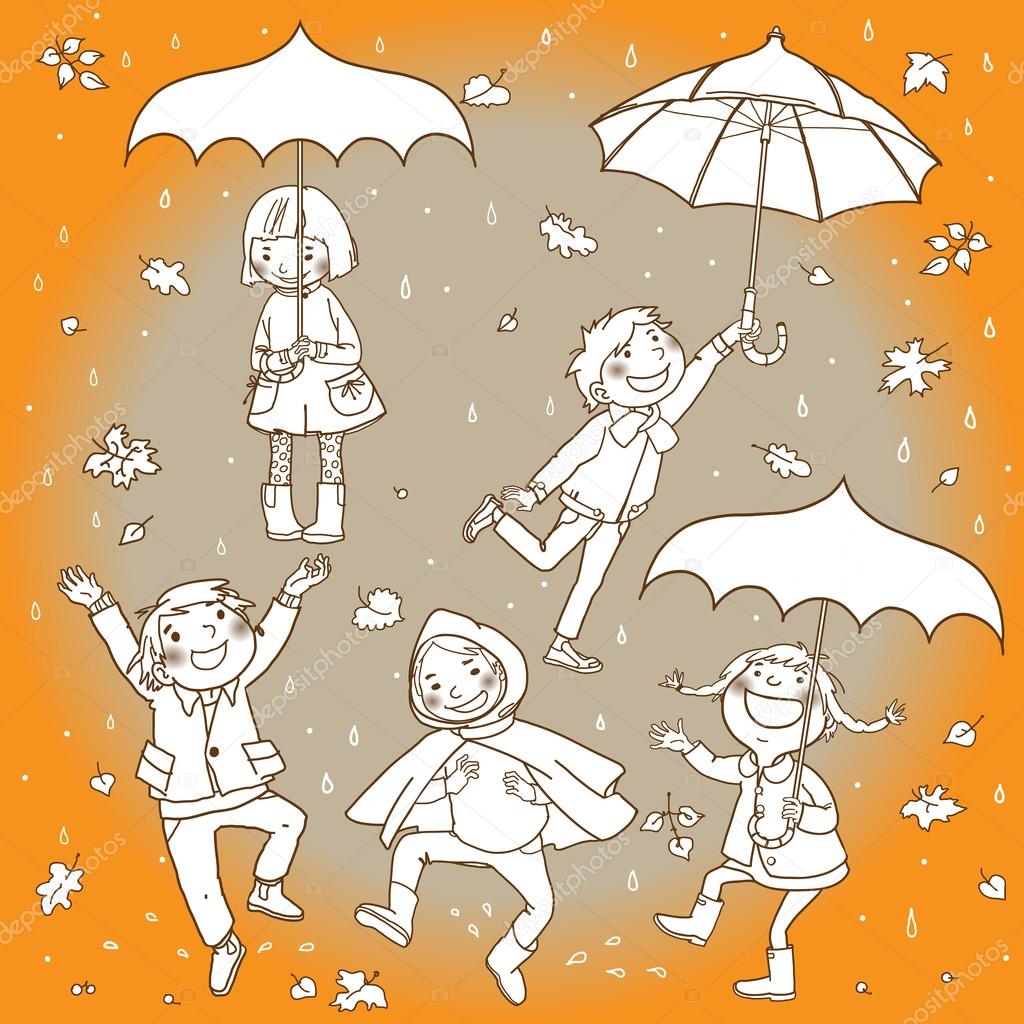 Kids playing under rain