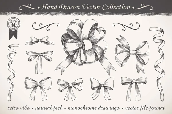 Hand drawn ribbons and bows — Stock Vector