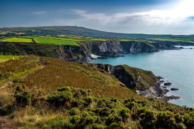 Pwllgwaelod Plajı ve Dinas İngiltere 'nin Galler' deki Pembrokeshire 'in vahşi Atlantik kıyısına doğru ilerliyor.