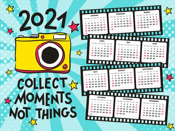 2021 Jahreskalendervorlage Für Fotografen Der Monats Jahreskalender Spielt 2021 Einem — Stockvektor