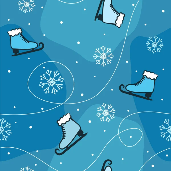 Bezešvé Zimní Vzory Sportovní Zázemí Ručně Kreslené Brusle Sněhové Vločky — Stockový vektor
