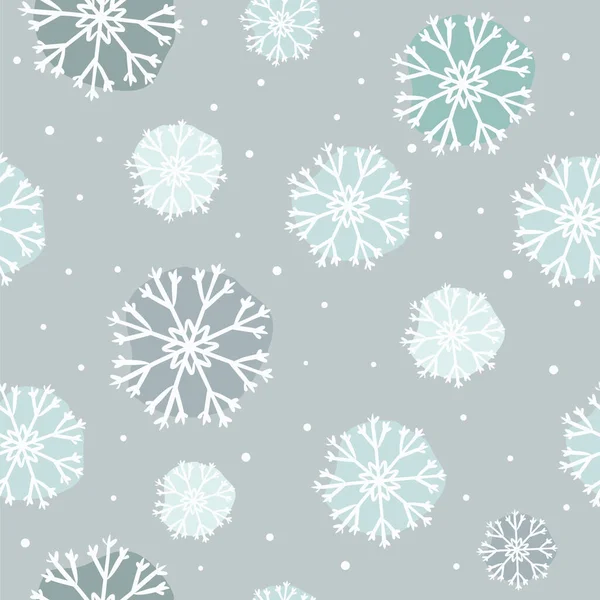 Seamless Winter Pattern Blue Background Hand Drawn Snowflakes Dots Vector — Stock Vector