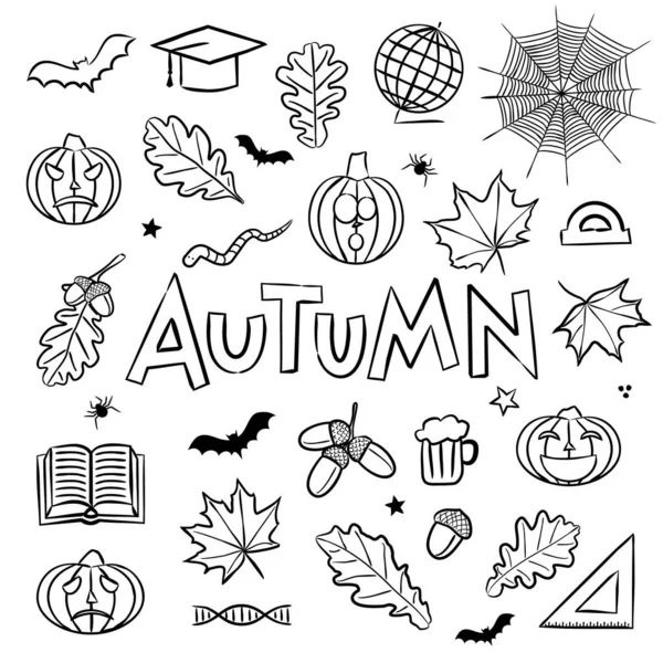 Herbstfärbung Elemente Für Den Saisonkalender Handgezeichnete Doodle Objekte Isoliert Auf — Stockvektor