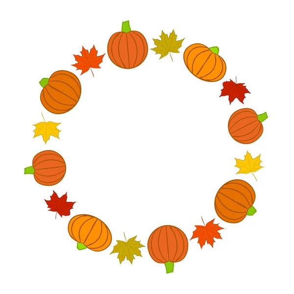 Frame Hand Drawn Pumpkins Maple Leaves Fall Border Vector Illustration — Stock Vector