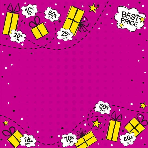 Σκούρο Ροζ Φόντο Αυτοκόλλητα Σύννεφο Και Giftboxes Προς Πώληση Cartoon — Διανυσματικό Αρχείο
