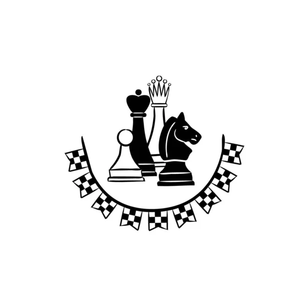 Schachemblem Mit Schachfiguren Und Fahnen Logo Für Einen Schachklub Oder — Stockvektor