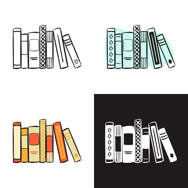 Stack Books Icons Set Isolated White Background Hand Drawn Contour — Stock Vector