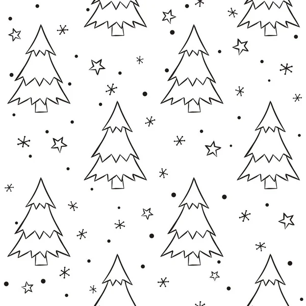 Απρόσκοπτη Μοτίβο Ζωγραφισμένα Στο Χέρι Χριστουγεννιάτικα Δέντρα Στυλ Doodle Χαριτωμένο — Διανυσματικό Αρχείο
