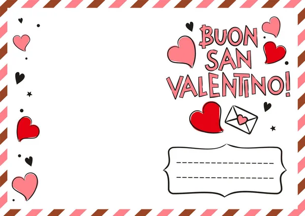 Italienische Glückwunschpostkarte Zum Valentinstag Mit Herzen Und Geschenkboxen Niedliche Grußkarte — Stockvektor