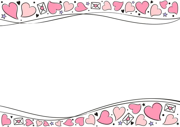 Граница Нарисованными Руки Сердцами Звездами Шаблон Дня Святого Валентина Люблю — стоковый вектор