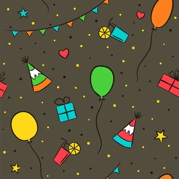 Feliz Cumpleaños Patrón Sin Costuras Elementos Vacaciones Dibujados Mano Regalos — Archivo Imágenes Vectoriales