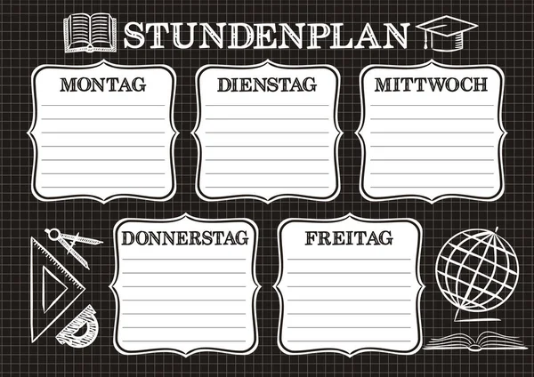 Deutsche Vorlage Für Einen Stundenplan Für Tage Der Woche Für — Stockvektor