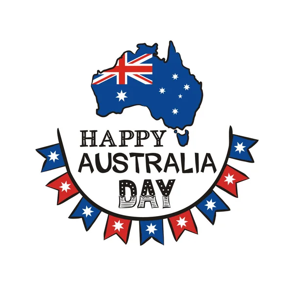 Joyeuse Fête Australie Lettrage Avec Carte Australie Drapeaux Logo Tard — Image vectorielle