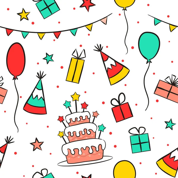 Поздравляю Днем Рождения Ручной Рисунок Праздничных Элементов Подарки Воздушные Шары — стоковый вектор