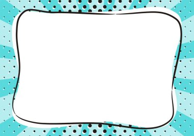 Popart tarzında dikdörtgen çerçeveli parlak bir afiş. Parlak mavi arkaplandaki mesaj kutusu. Web tasarımı şablonu, afişler, kuponlar, başvurular ve posterler. Çizgi film Vektör illüstrasyonu.