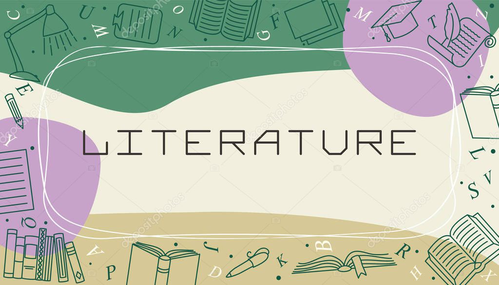 Vector design templates for Literature in simple modern style with line school elements. Cover for a tutorial, banner, poster, presentation, splash screen, or project.