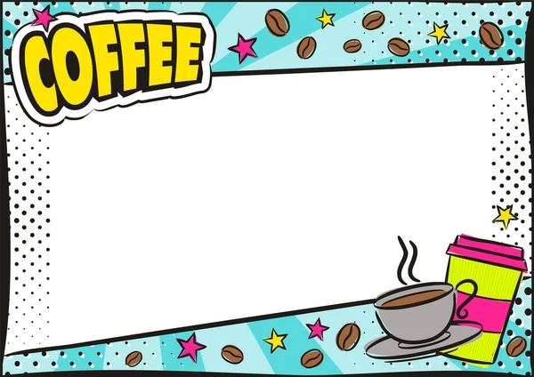 Comic Coffee Pop Konst Banner Med Bönor Och Kopp Vit — Stock vektor