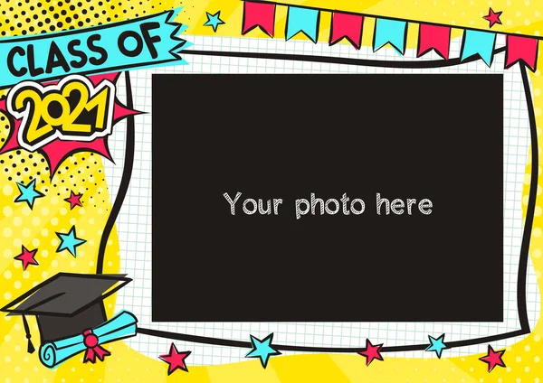 Graduation Photo Frame Pop Art Style 2021 Φωτεινή Σελίδα Για — Διανυσματικό Αρχείο