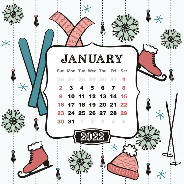 Thematische Vorlage Für Einen Kalender Für 2022 Der Monat Januar — Stockvektor