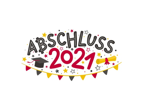 Deutsches Doodle Logo Für Den Absolventen 2021 Mit Meistermütze Gerollter — Stockvektor