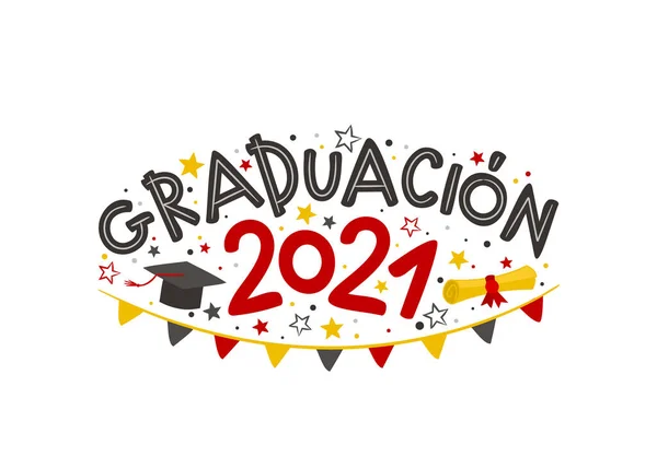 Logo Doodle Espanhol Para 2021 Graduado Com Boné Mestrado Rolou —  Vetores de Stock