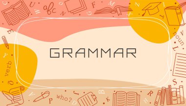 Gramer için basit modern stil ve çizgi okul unsurları içeren vektör tasarım şablonları. Bir özel ders, afiş, poster, sunum, sıçrama ekranı veya proje için kapak.